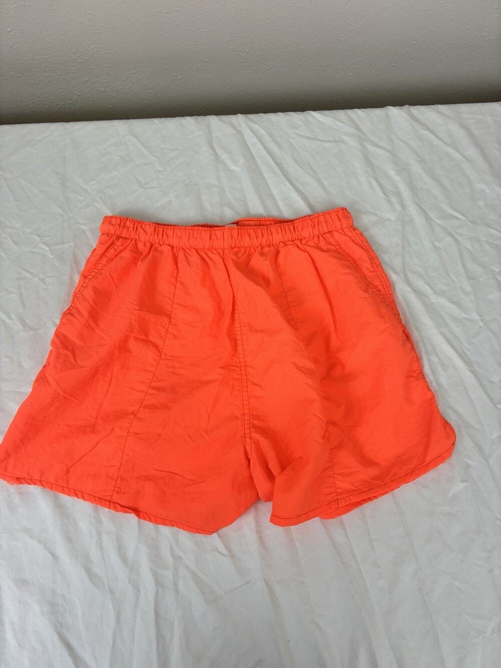 Men’s Medium- Vintage 80’s USA Neon Orange Swim Trunks